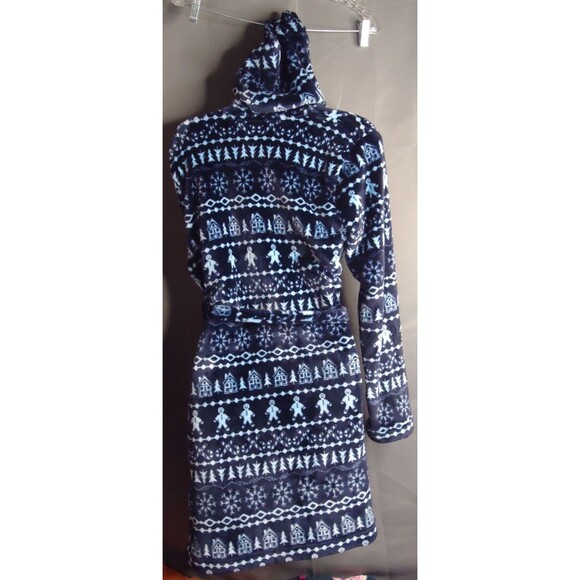 Sleep Chic Holiday Gingerbread Hooded Robe W/Pockets Super Soft Sz Medium Navy - Picture 8 of 8